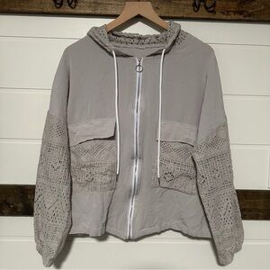 🤍 Boho Lace Zip-Up Hoodie Jacket – Women’s L | Anthropologie-Inspired 🤍